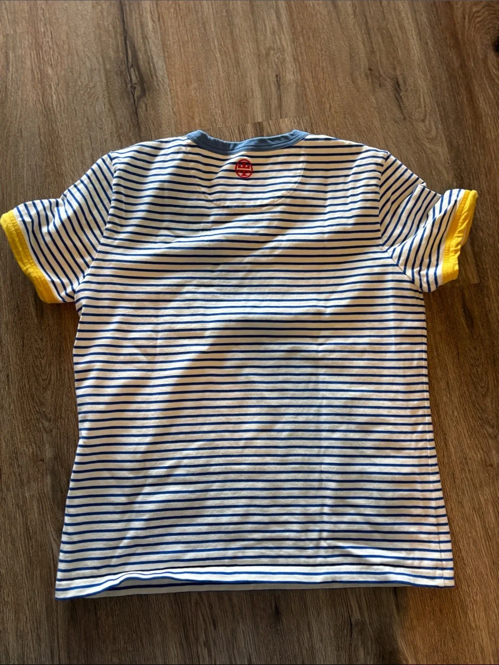 Tory Burch Striped Floral Short Sleeve Tee - Blue, Yellow, Red